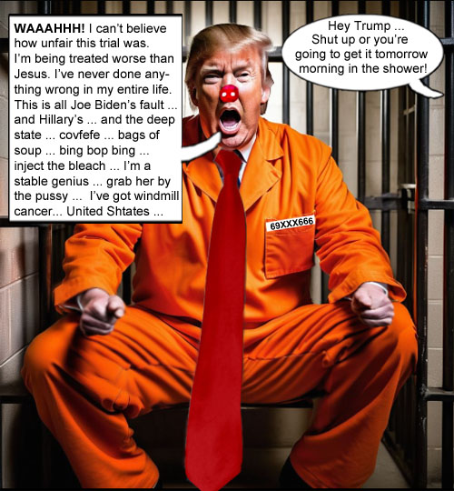 AI Donald Trump, who is also a twice impeached megalomaniac man child and now, a convicted felon, sits in his jail cell and in true Trumpian fashion rants and raves and blames everyone else for his mistakes.